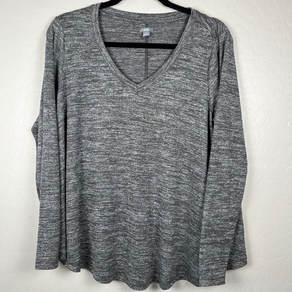 Aerie V-Neck Tunic Top Long Sleeve‎ Heathered Casual Comfy Gray M